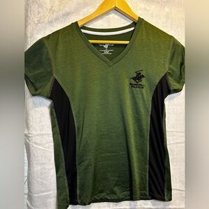 Beverly Hills Polo Club V Neck Green and Black Shirt Size Medium